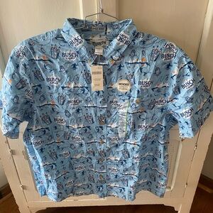 Duluth Trading Co Light Blue Busch Light Print Short Sleeve Shirt